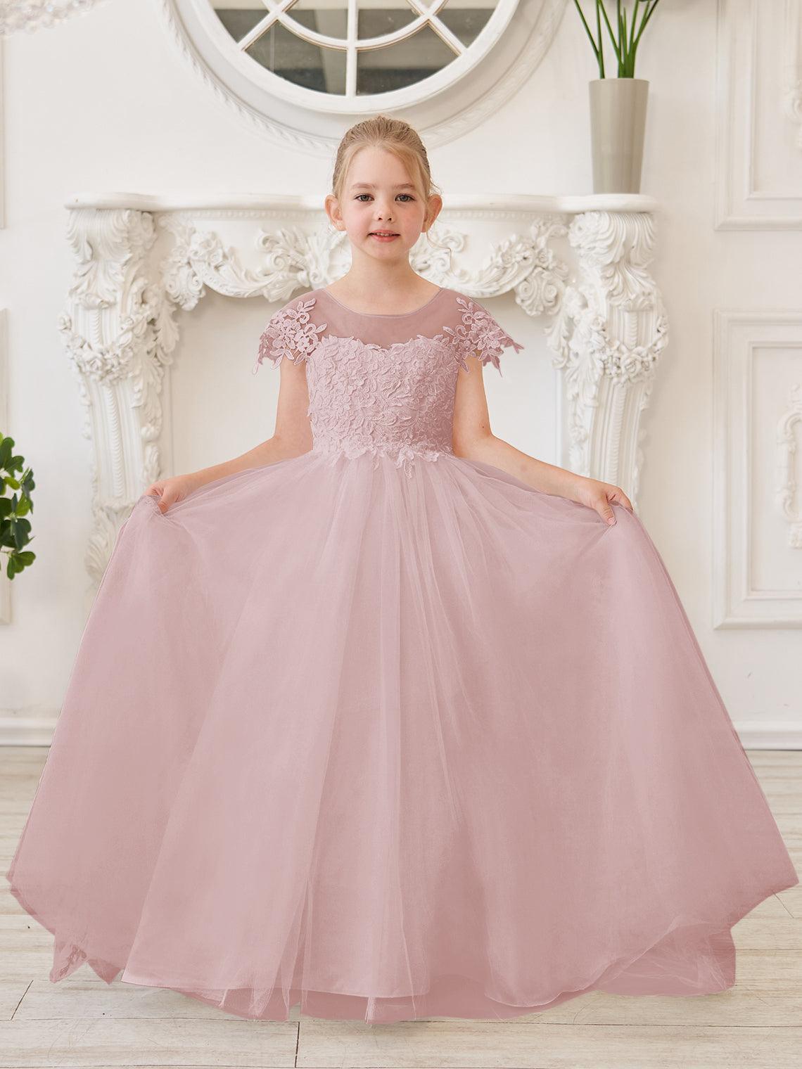 Vestido de princesa para primera comunión de niña de las flores, color marfil, con cola desmontable 
