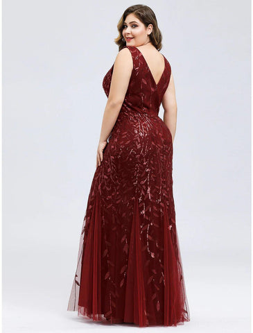 Meerjungfrau/Trompete Abendkleid Übergröße Kleid Hochzeitsgast Verlobung Bodenlang Ärmellos V-Ausschnitt Spitze V-Rücken mit Applikationen