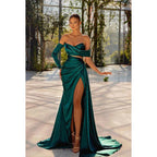 Etui-Linie/Säulenkleid, trägerlos, gerüscht, mit Schlitz, langen Ärmeln, formelles Abendkleid
