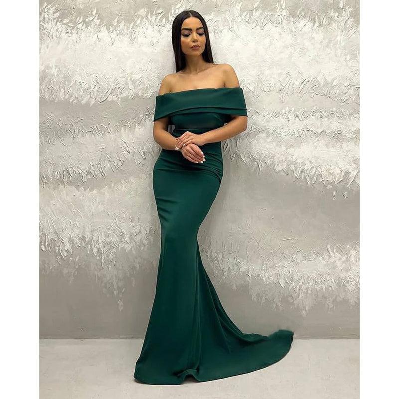 Vestido de noche largo con hombros descubiertos y corte tubo/columna sencillo 