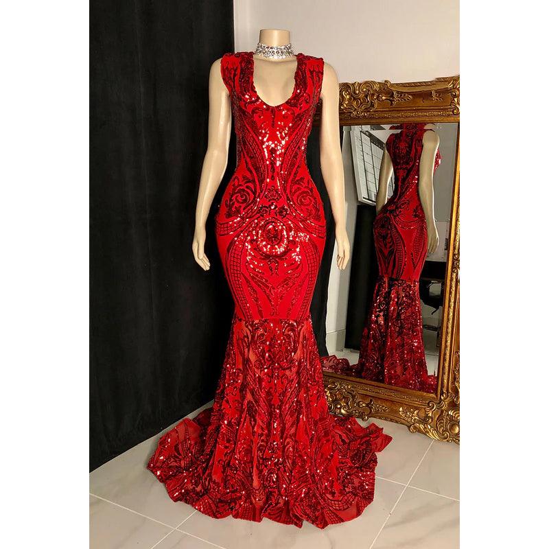 Glamouröses und dramatisches ärmelloses Abend- und Partykleid im Meerjungfrauen-Stil mit Pailletten