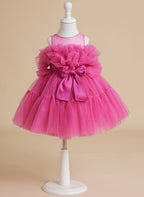 Vestido de niña de flores de tul rosa, sin mangas, con lazo, estilo princesa (010224355) 