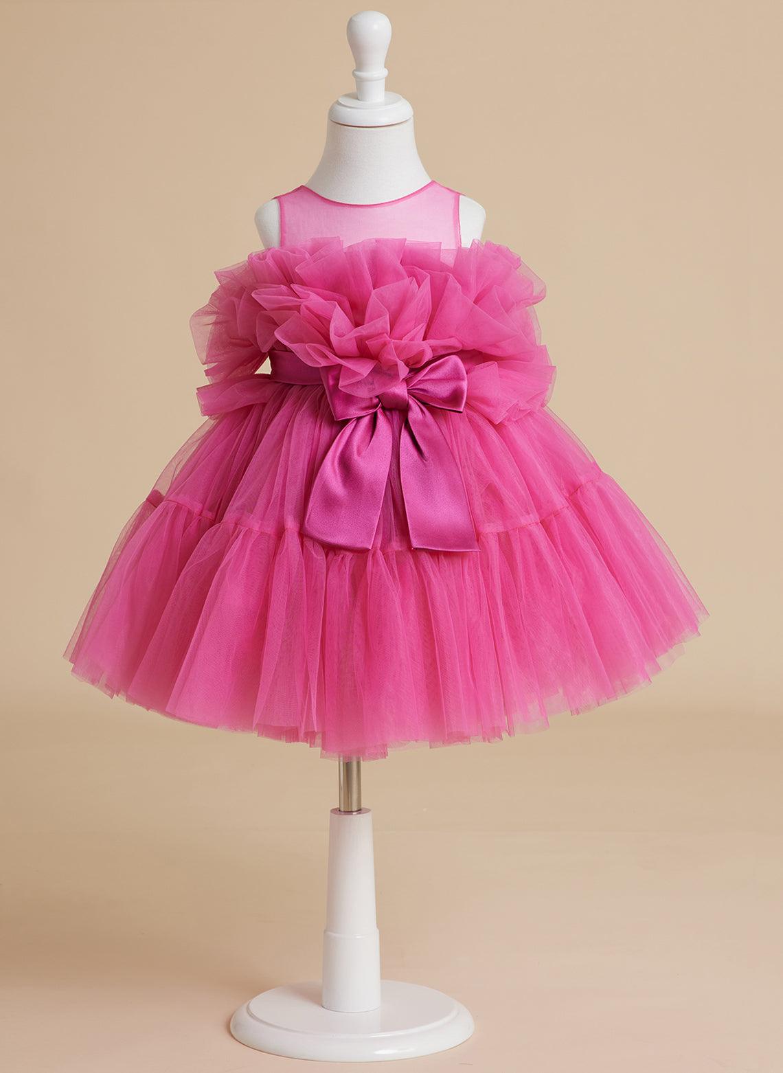 Vestido de niña de flores de tul rosa, sin mangas, con lazo, estilo princesa (010224355) 