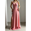 Simple A-line Sexy V-neck Straps Long Prom Party Dress with Slit