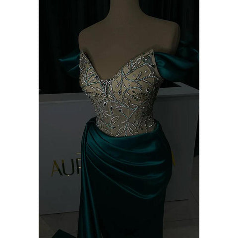 Trumpet/Mermaid V-Neck Cap Sleeves Ruched Rhinestones Formal Prom Dress