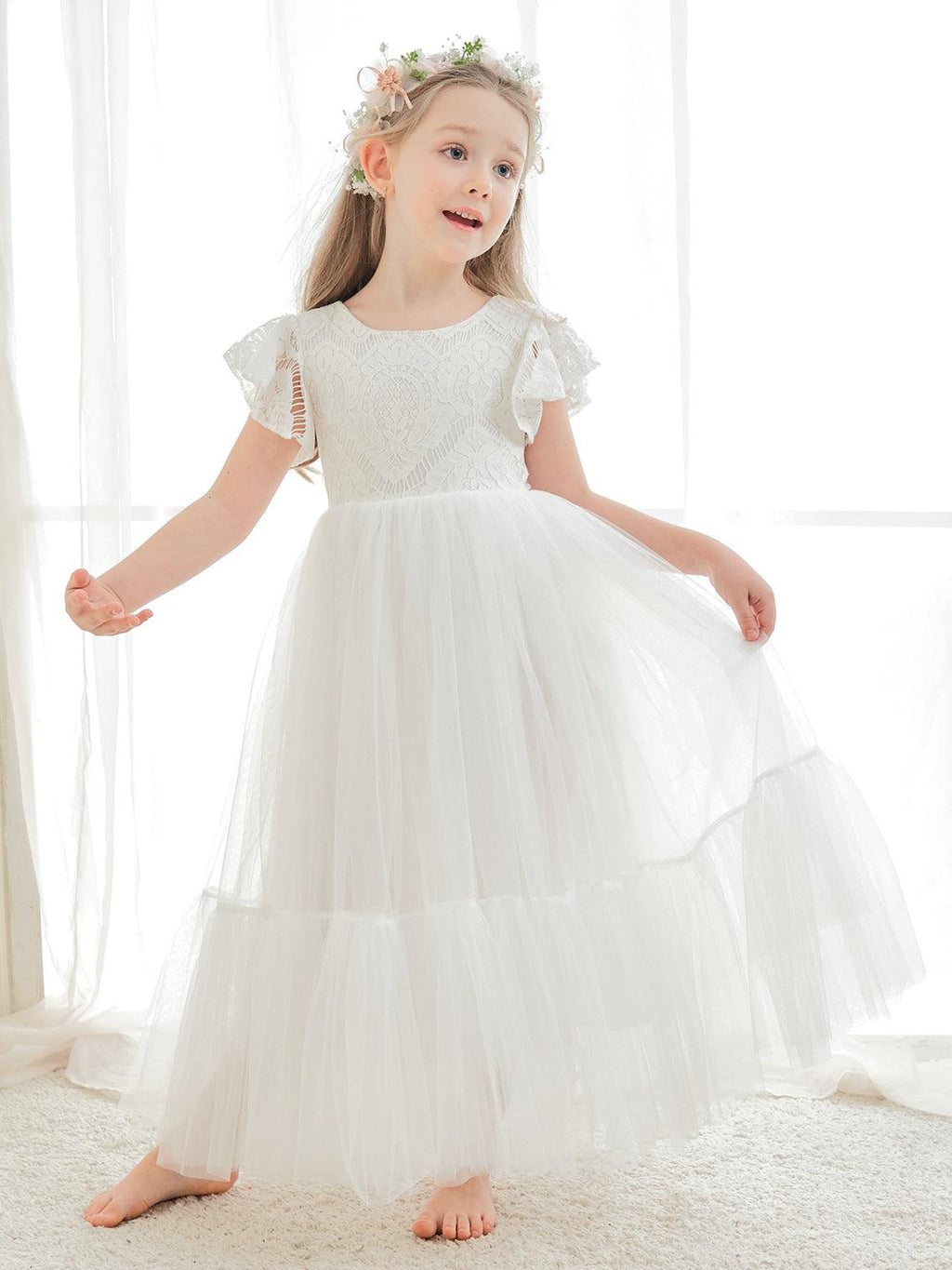 Knöchellanges weißes Kleid aus Spitzentüll (2003227579) 