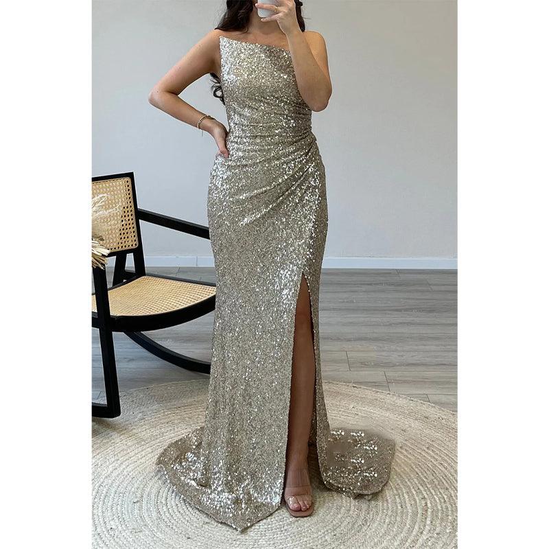 Etui-Linie/Säule Trägerlos Pailletten Falten Langes Ballkleid Abendkleid 