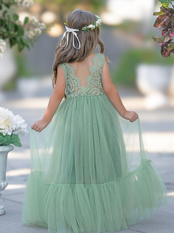 Vestido bohemio de tul con encaje hasta el suelo para niña de las flores 