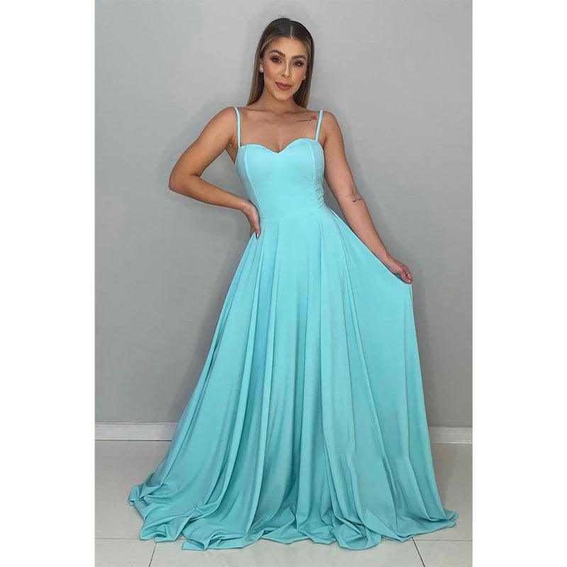 Spaghettiträger Herzausschnitt Langes Brautjungfernkleid Abendkleid 