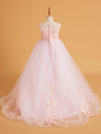 Vestido rosa con cola larga y tul de encaje (2003227825) 