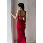 Vestido sencillo e informal con tirantes finos, espalda abierta, para fiesta de noche, vacaciones y graduación.