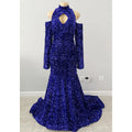 Unique High Neckline Long Sleeves Sequins Sparkly Prom Dress Black Dress for Slay