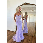 Sheath Sweetheart Lace Appliques Long Prom Dress for Teens
