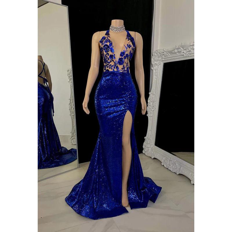 Vestido de fiesta tubo/columna con escote en V, apliques de lentejuelas, espalda descubierta y sin mangas