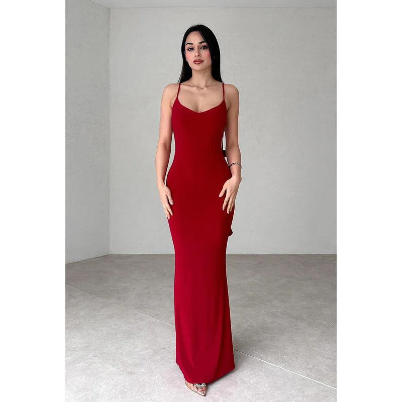 Vestido sencillo e informal con tirantes finos, espalda abierta, para fiesta de noche, vacaciones y graduación.