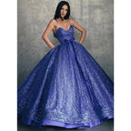 Vestido de fiesta largo azul real con escote en V y bolsillos 