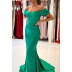 Vestidos de fiesta formales de sirena con mangas cortas y pliegues de corazón 