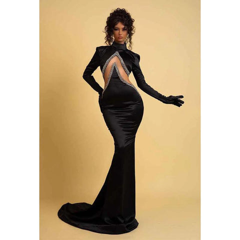 Unique High Neckline Beads Long Sleeves Elegant Mermaid Formal Party Dress