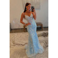 Vestido de fiesta sexy con escote en V, tirantes finos, estampado floral y lentejuelas, largo hasta el suelo