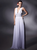 Etui-/Säulenkleid im Promi-Stil, Ballkleid, bodenlang, ärmellos, tiefer Ausschnitt, Chiffon mit Perlenbesatz, Drapierung