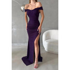 Sheath/column Glitter Off-shoulder Side Split Long Prom Formal Dress