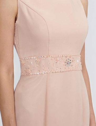 Vestido de dos piezas para madre de la novia, estilo tubo/columna, para invitada de boda, talla grande, elegante, con chaqueta, manga larga, escote redondo, largo hasta la rodilla, gasa, faja/cinta, pliegues y abalorios