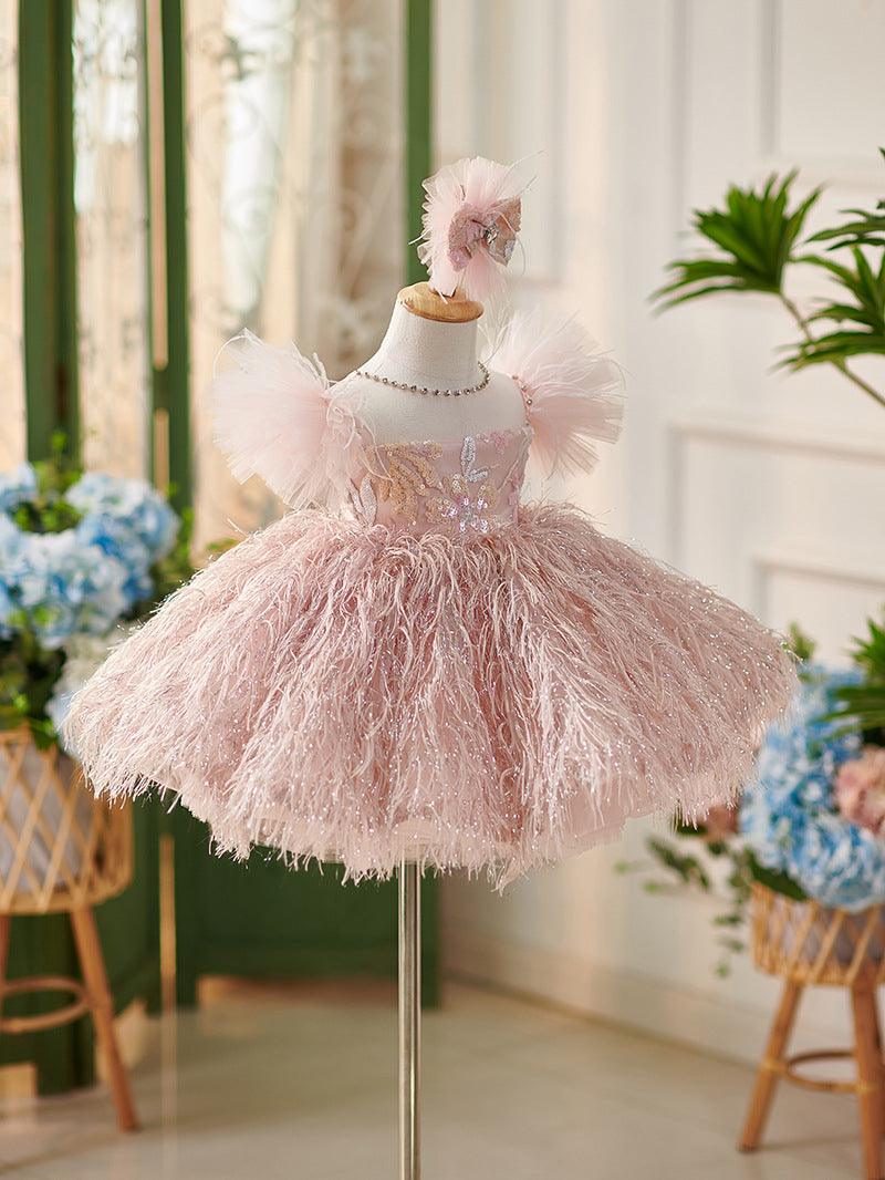 Elegantes rosa Schmetterling Verzierungen Baby Mädchen Kleid 