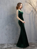 Vestidos de fiesta de sirena/trompeta, elegantes, formales, para invitados de boda, largos hasta el suelo, sin mangas, cuello en V, de terciopelo con flecos y borlas.