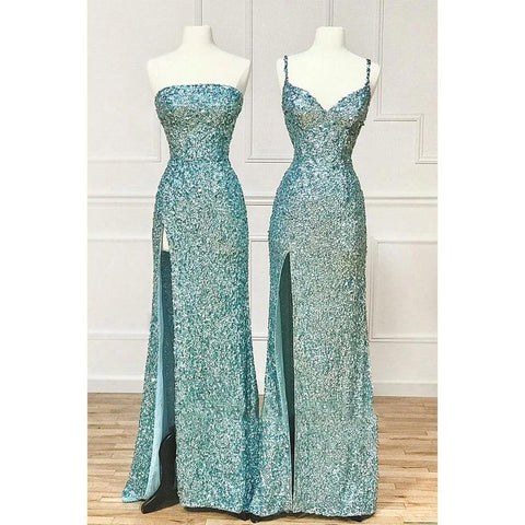 Sheath/columen Sequins Long Prom Dress with Slit