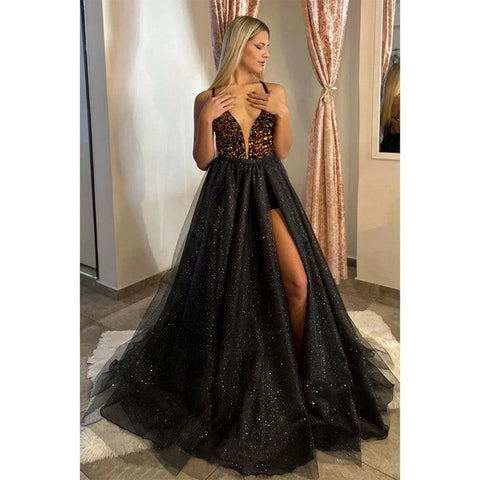 Plunging V-Neck Detachable Skirt Sparkly Prom Dress Long, As Picture / 26W Plunging V-Neck Detachable Skirt Sparkly Prom Dress Long, As Picture / 26W