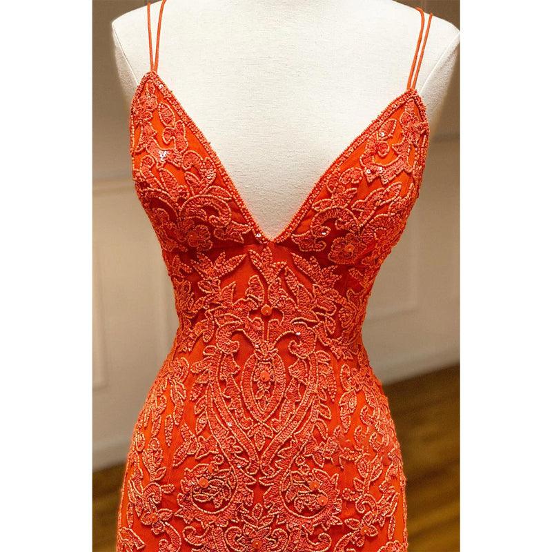 Vestido de fiesta de sirena con escote en V pronunciado y apliques 