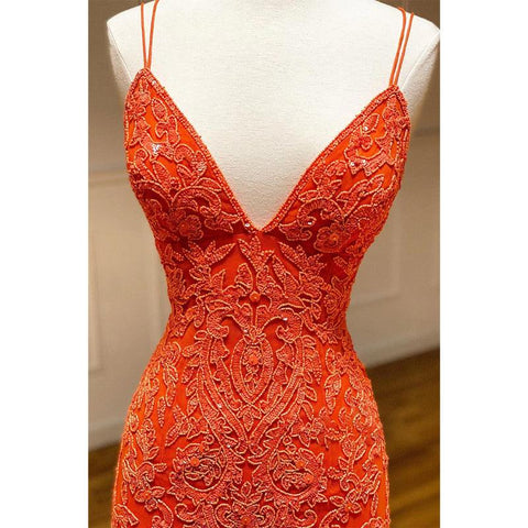 Plunging V-neck Appliques Mermaid Prom Dress