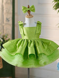 Vestido de tul satinado verde hasta la rodilla para niña 