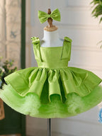 Vestido de tul satinado verde hasta la rodilla para niña 