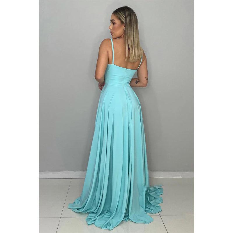 Spaghettiträger Herzausschnitt Langes Brautjungfernkleid Abendkleid 
