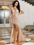 Vestido de noche de sirena/trompeta, sexy, para fiesta de boda, con cola larga, escote en V, charmeuse con abertura de perlas