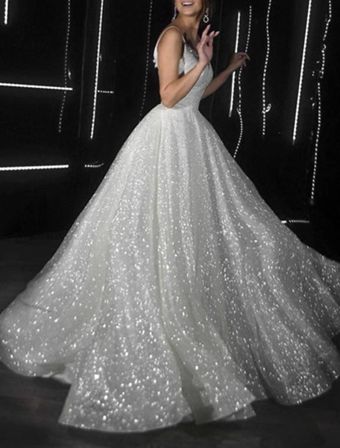 Vestido brillante para boda, fiesta, cumpleaños, corte de cola, sin mangas, tirantes finos, tul con lentejuelas, vestidos de fiesta