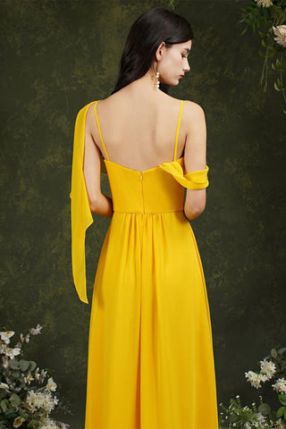 Elegant A-line Chiffon Ruffles Floor-length Split Bridesmaid Dress With Pockets