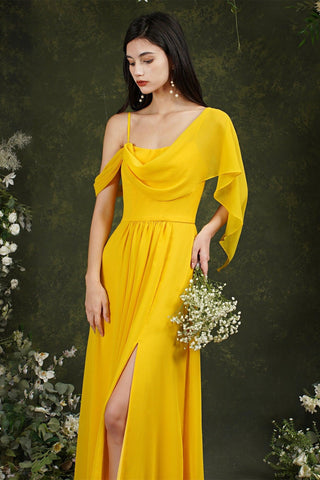 Elegant A-line Chiffon Ruffles Floor-length Split Bridesmaid Dress With Pockets