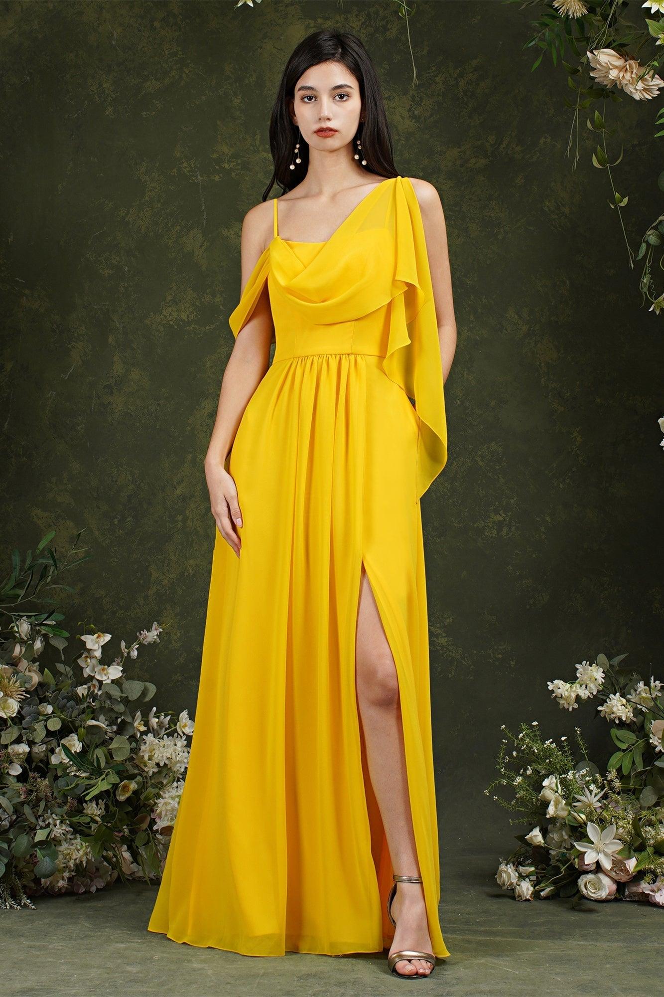 Elegant A-line Chiffon Ruffles Floor-length Split Bridesmaid Dress With Pockets