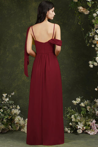 Elegant A-line Chiffon Ruffles Floor-length Split Bridesmaid Dress With Pockets