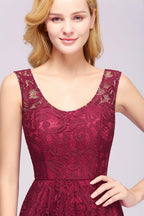 Elegant A-Line Scoop Sleeveless Lace Bridesmaid Dress