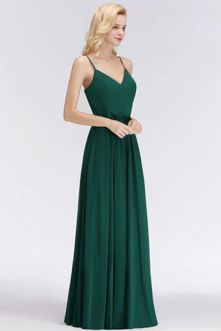 Elegant A-line Spaghetti Chiffon Bridesmaid Dresses V-neck Evening Maxi Gown