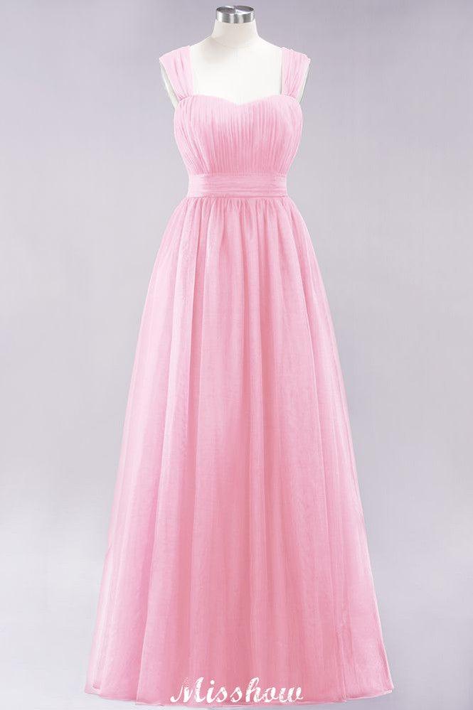 Elegant aline Sleeveless Tulle Evening Maxi Gown Burgundy Straps Bridesmaid Dress