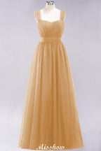 Elegant aline Sleeveless Tulle Evening Maxi Gown Burgundy Straps Bridesmaid Dress