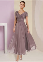 Elegant beautiful 3/4 length sleeves a-line lace mother dress