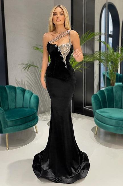 Elegante schwarze lange Samt-Ballkleider mit Glitzer