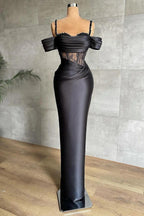Elegantes schwarzes schulterfreies Meerjungfrau-Ballkleid mit Spitze