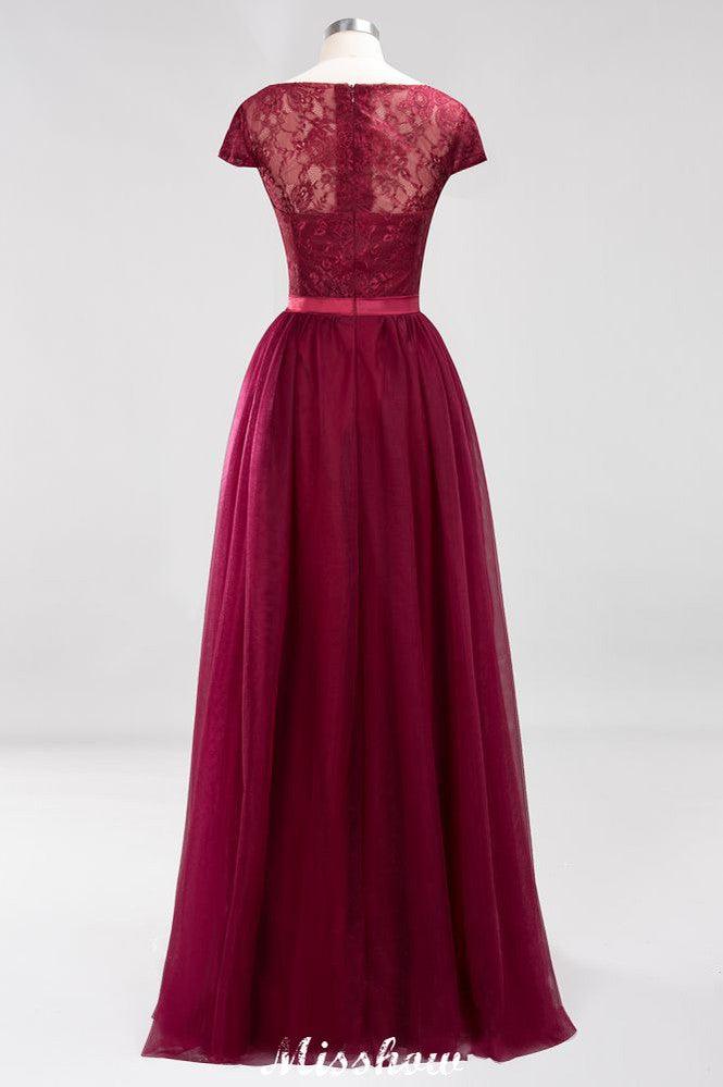 Elegant Cap Sleeves Floral aline Evening Swing Dress Appliques Tulle Bridesmaid Dress