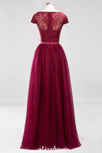 Elegant Cap Sleeves Floral aline Evening Swing Dress Appliques Tulle Bridesmaid Dress